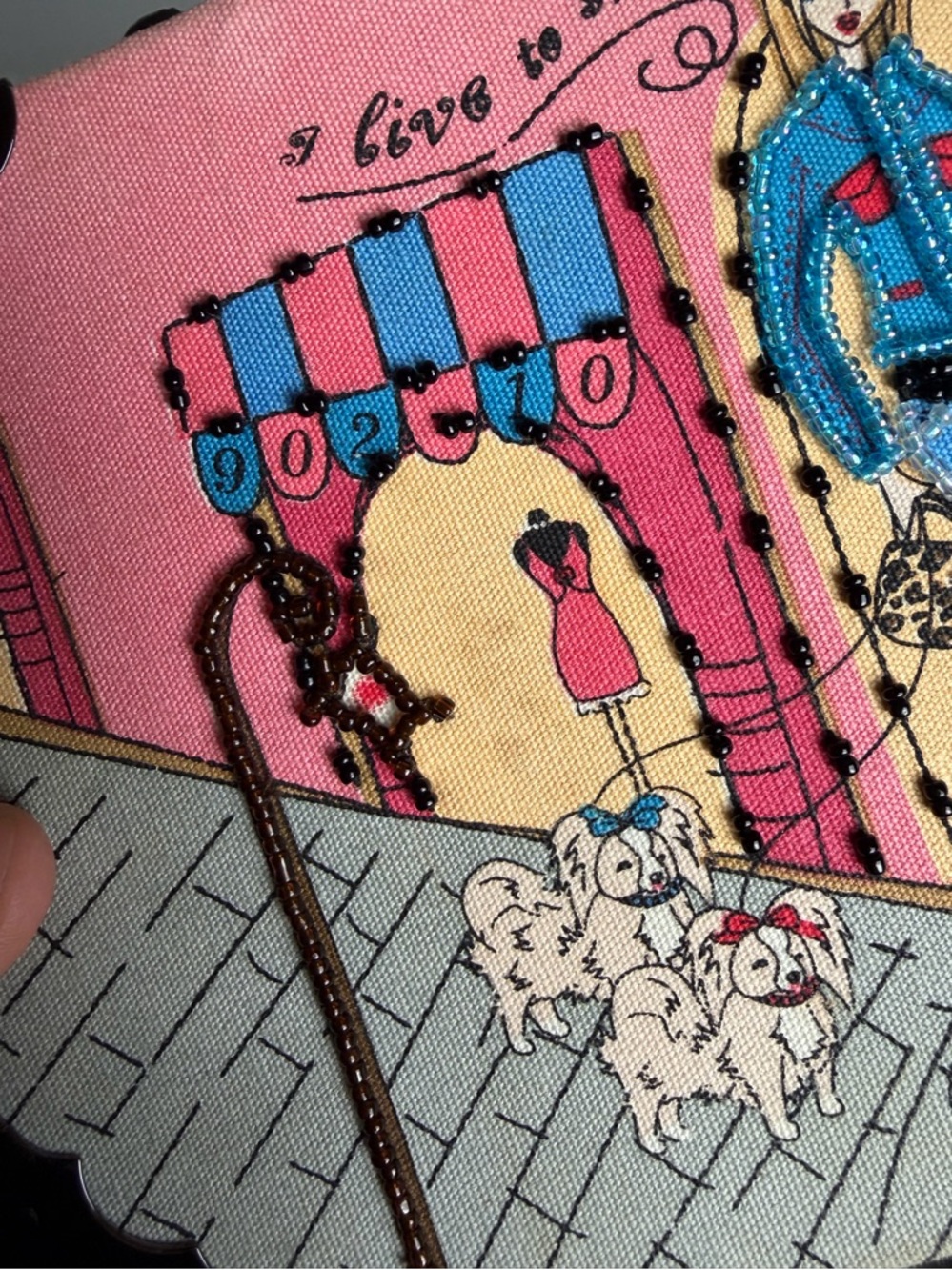 Handcrafted Cigar Purse-Pink Multi-Fashionista Shopping with Dogs - Picture 4 of 5